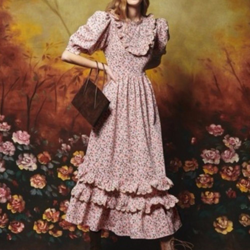 NEW Celia B Abaca Floral Corduroy Midi Dress Size XS
